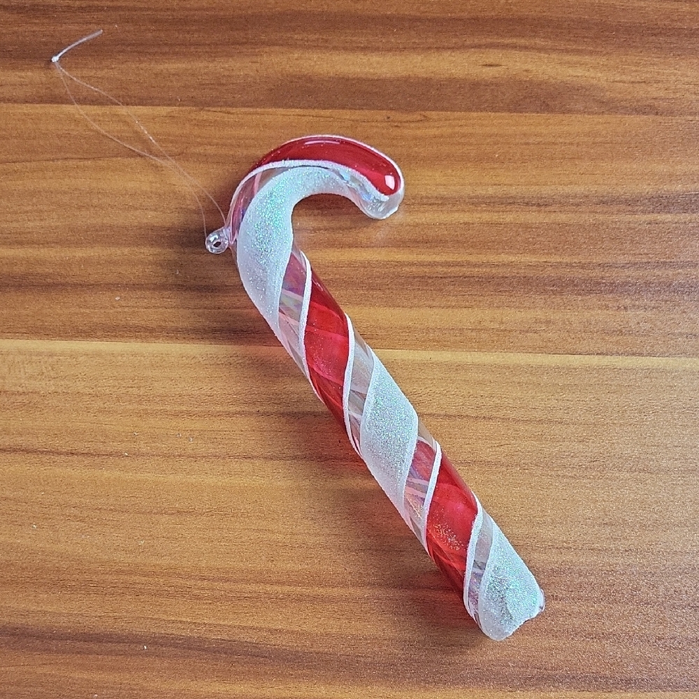 Handmade Vintage Glass Red & White Candy Cane Ornament